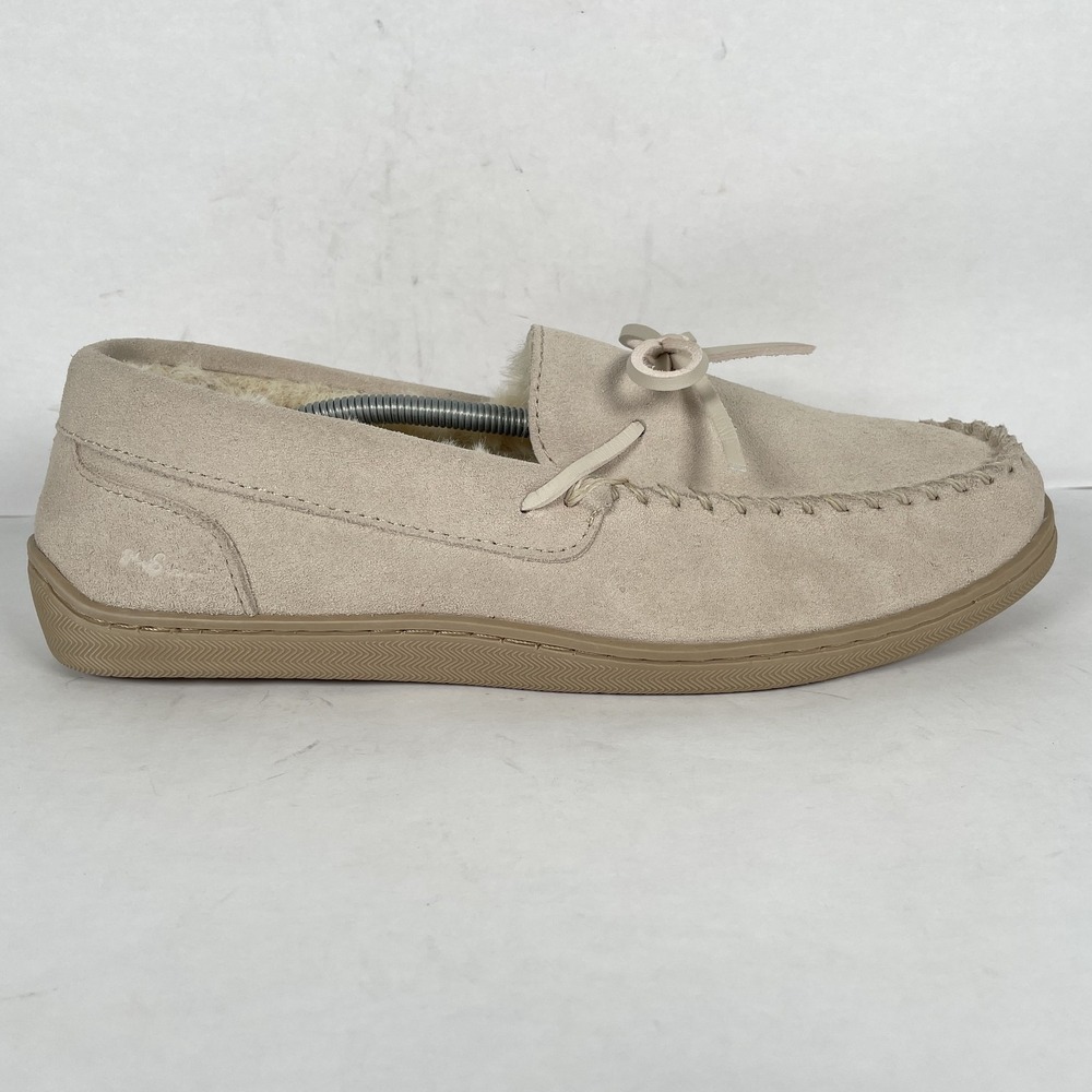 MySlippers Shoes Womens Size 11 Beige Suede Moccasin Faux Fur Lined Comfort
